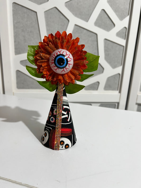 Eye flower decor- Orange with glitter