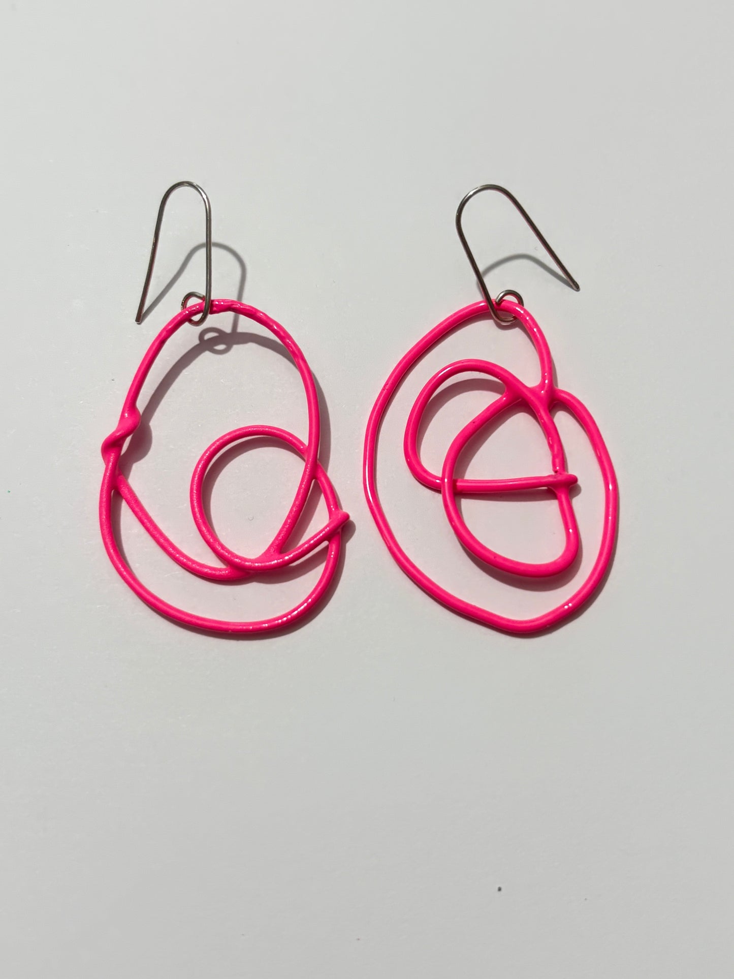 Wire Doodle Earrings - Neon Pink