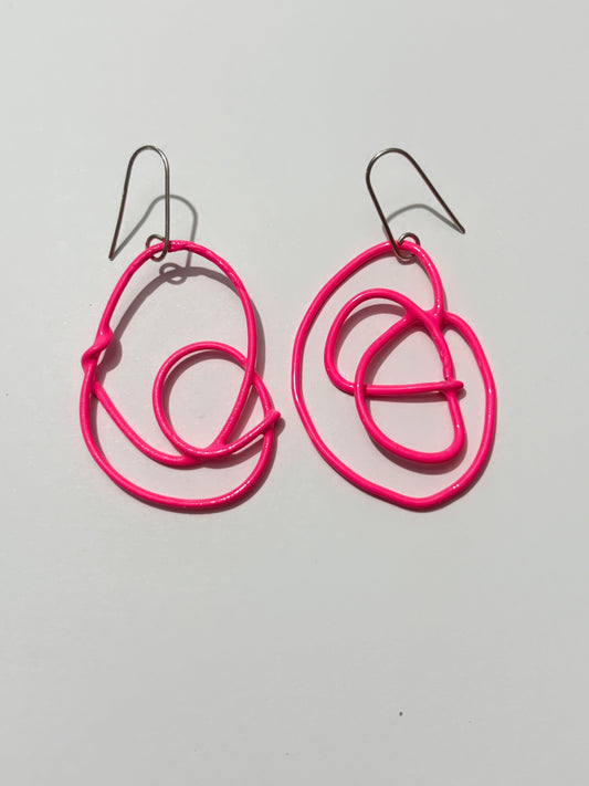 Wire Doodle Earrings - Neon Pink