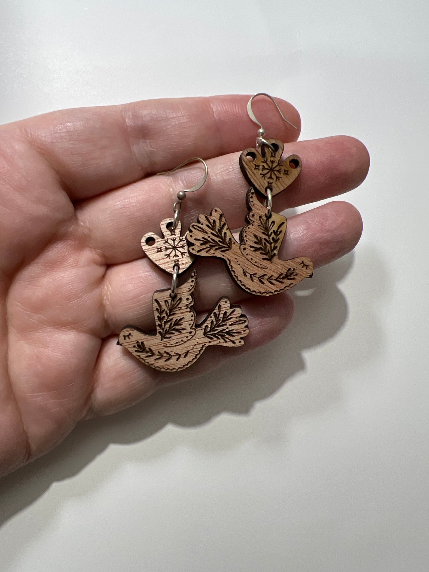 Small Scandinavian Dove Earrings in Mahogany