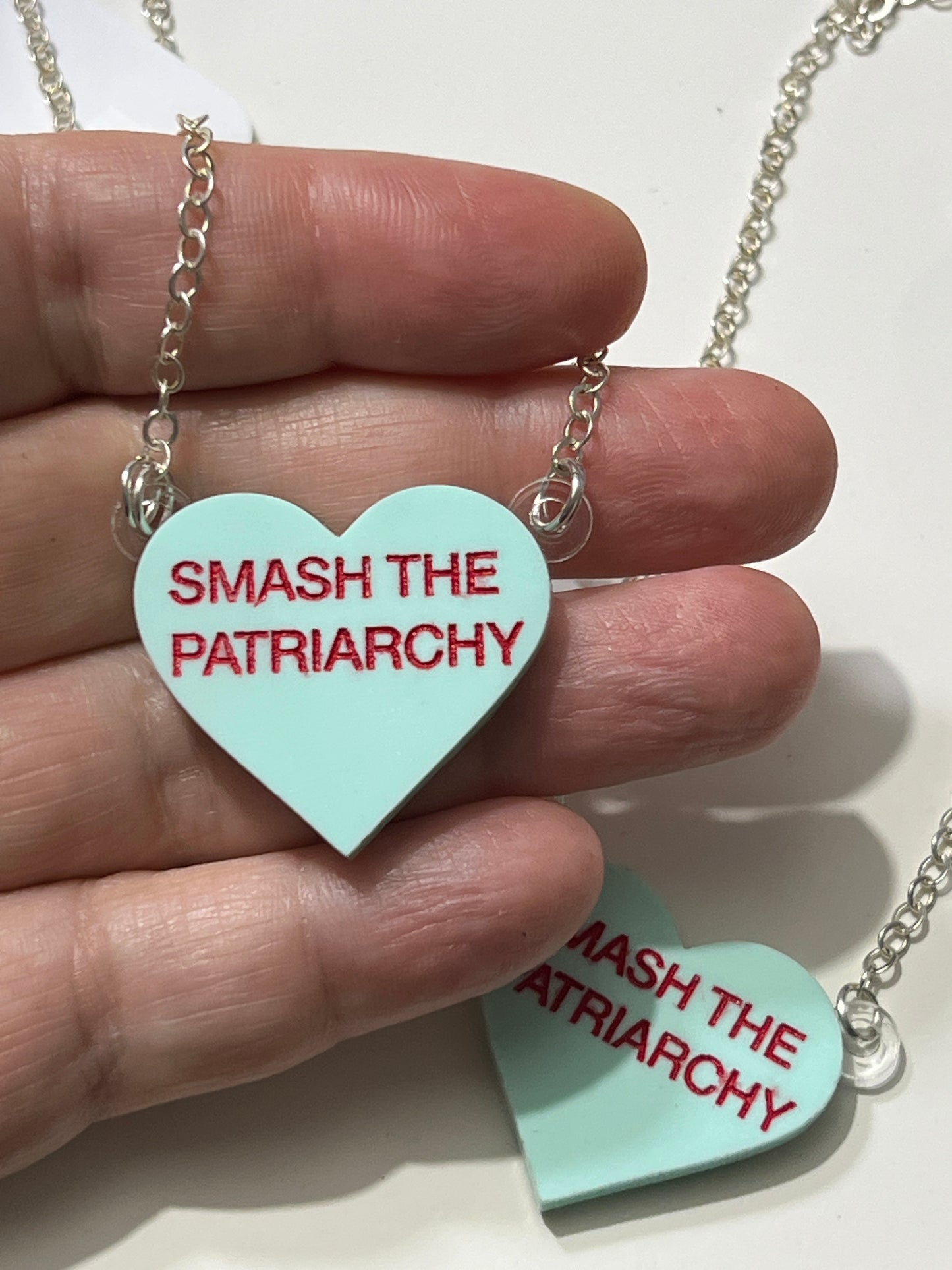 Smash the Patriarchy Feminist Candy Heart Necklace