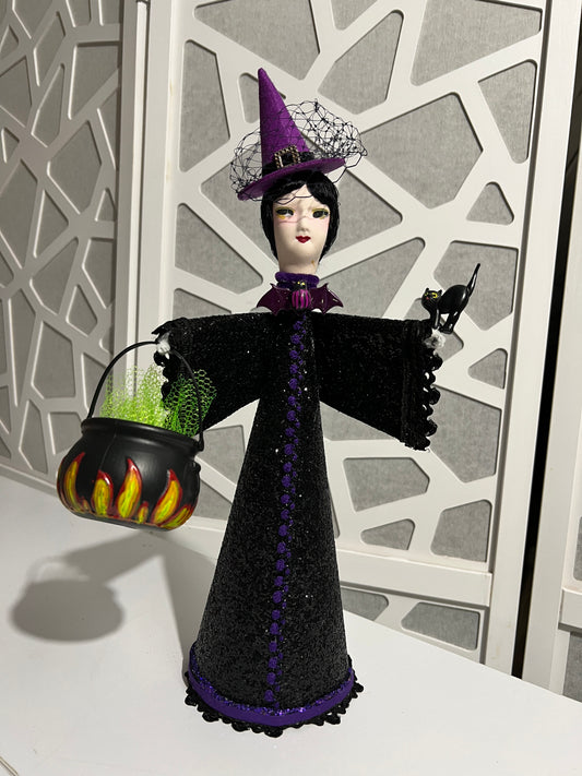 Retro Witch Doll - Large Purple with pet spider