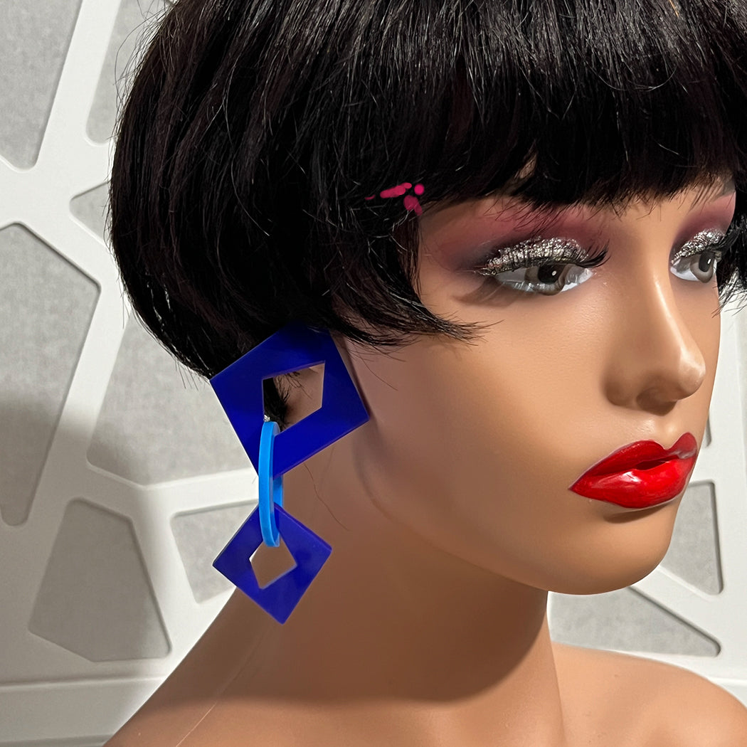 Abstract Link Earrings in Mismatched Blue