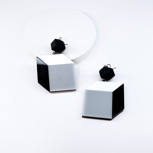 Trompe L'oeil  Cube Earrings - Shadow