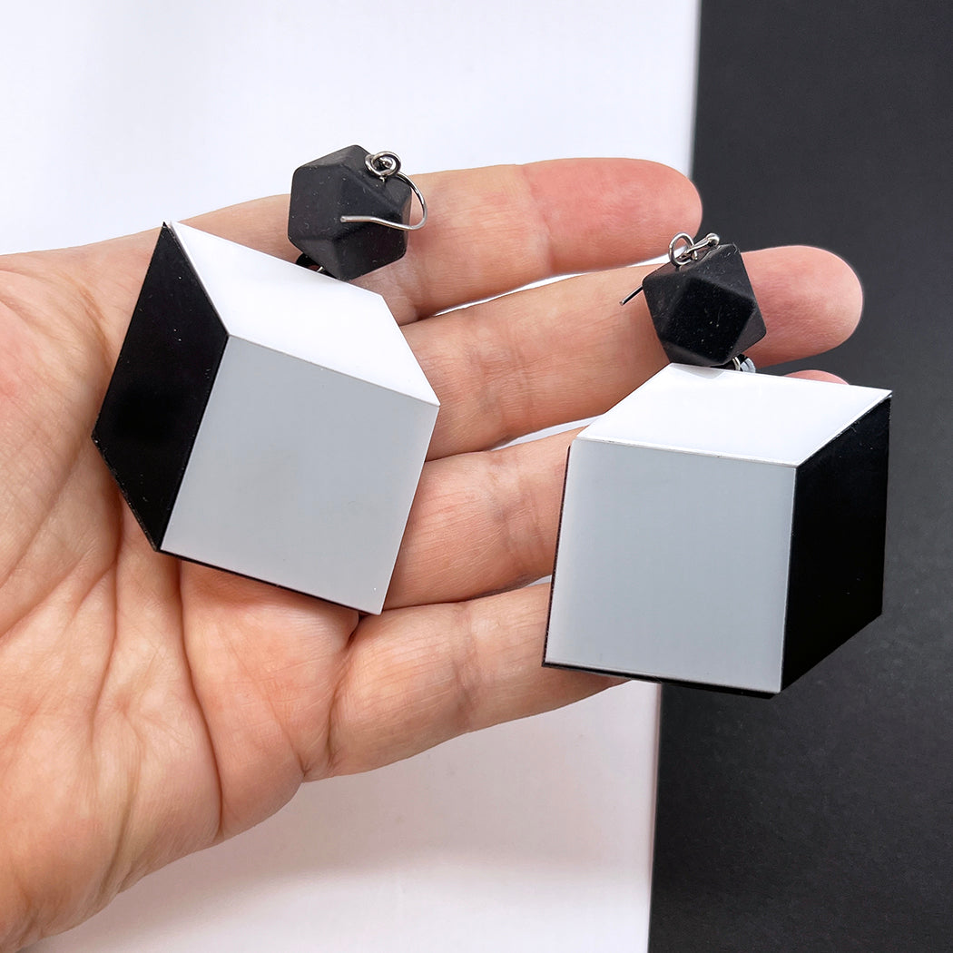 Trompe L'oeil  Cube Earrings - Shadow