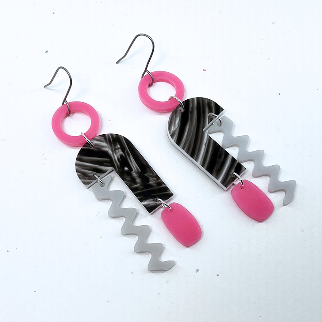 Arch Mobile Earrings - Pink & Grey