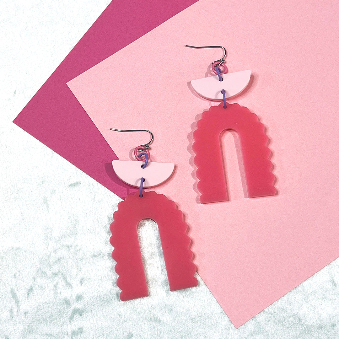 Pink Scallop Arch Earrings